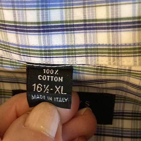 Barneys New York Mens Long Sleeve Fine Cotton Blue/Gray Checked Dress Shirt. XL - Picture 7 of 7